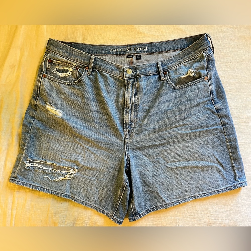 American Eagle Outfitters Blue Jean Shorts with Frayed Hem